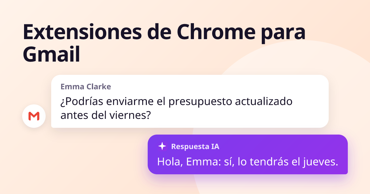 Emma Clarke: «¿Podrías enviarme el presupuesto actualizado antes del viernes?» — respuesta: «Hola, Emma: sí, lo tendrás el jueves.»
