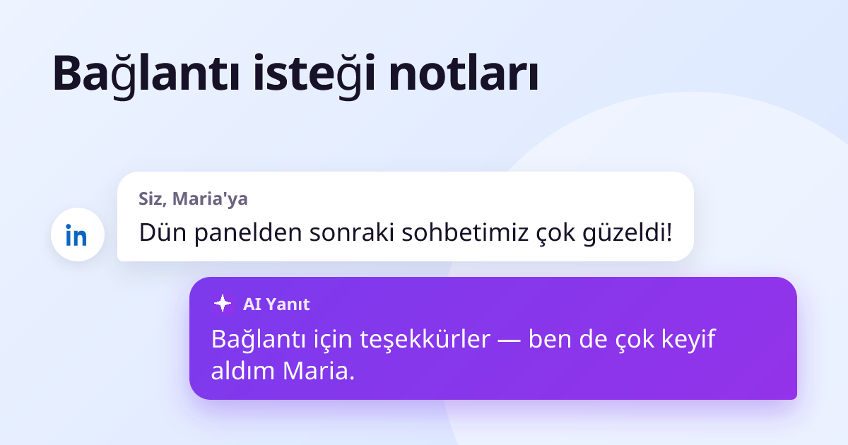 Siz, Maria'ya: “Dün panelden sonraki sohbetimiz çok güzeldi!” — yanıt: “Bağlantı için teşekkürler — ben de çok keyif aldım Maria.”